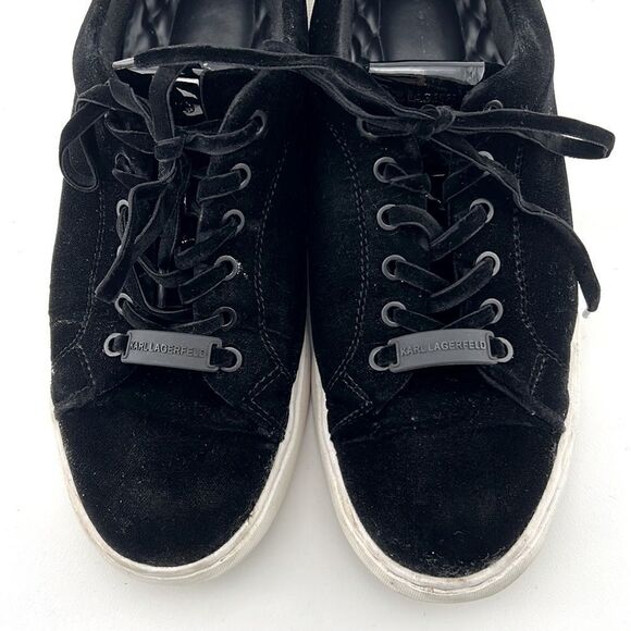 Pre-Loved Karl Lagerfeld Men US 8 Black Textile Leather Shoes Comfort Sneakers  - Picture 7 of 13